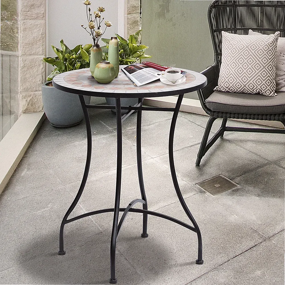 Outsunny Gartentisch Mosaiktisch Balkontisch Beistelltisch Seviertisch rund