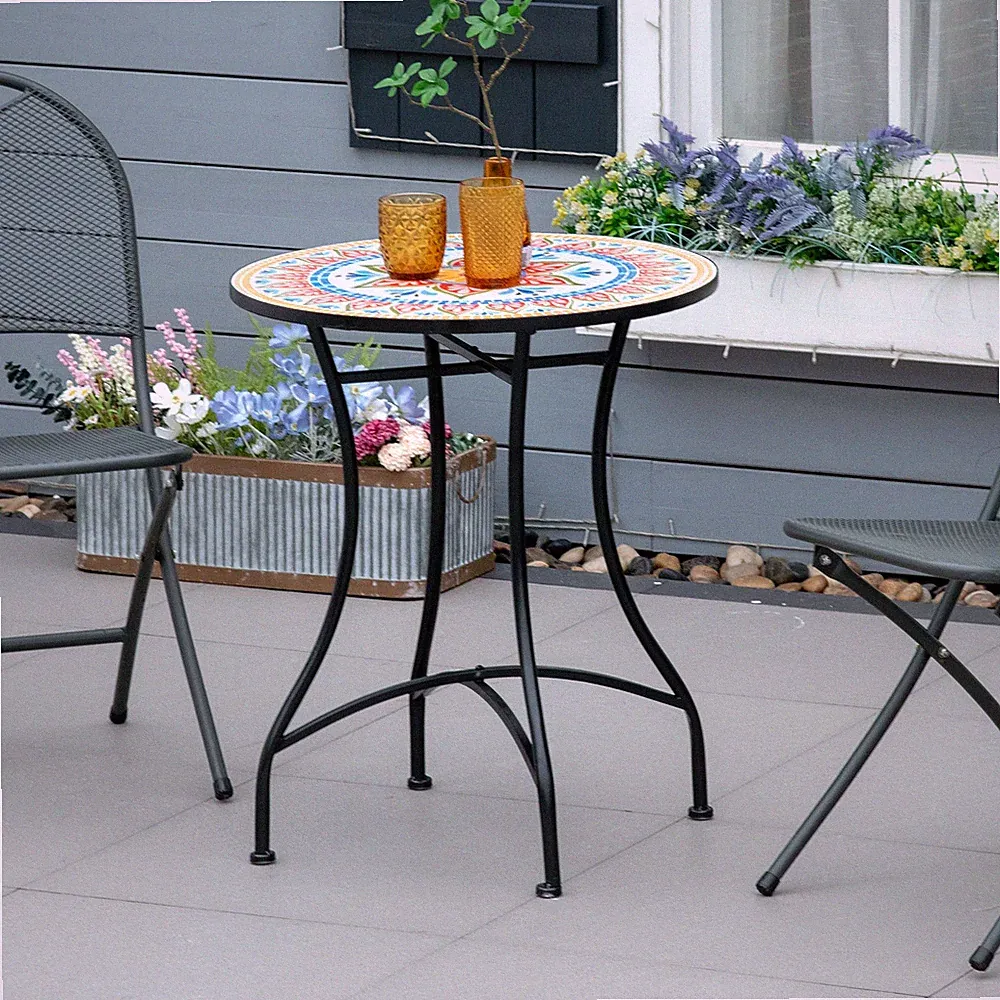 Outsunny Gartentisch Mosaiktisch rund Bistrotisch Beistelltisch Ø60 cm