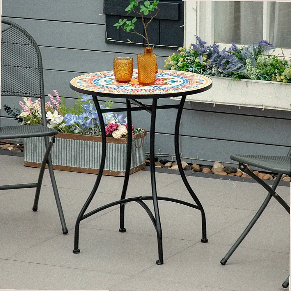 Outsunny Gartentisch Mosaiktisch rund Bistrotisch Beistelltisch Ø60 cm