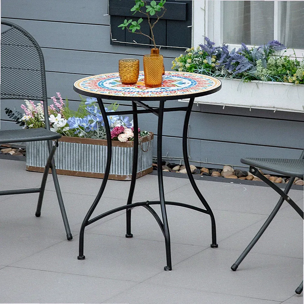 Outsunny Gartentisch Mosaiktisch rund Bistrotisch Beistelltisch Ø60 cm