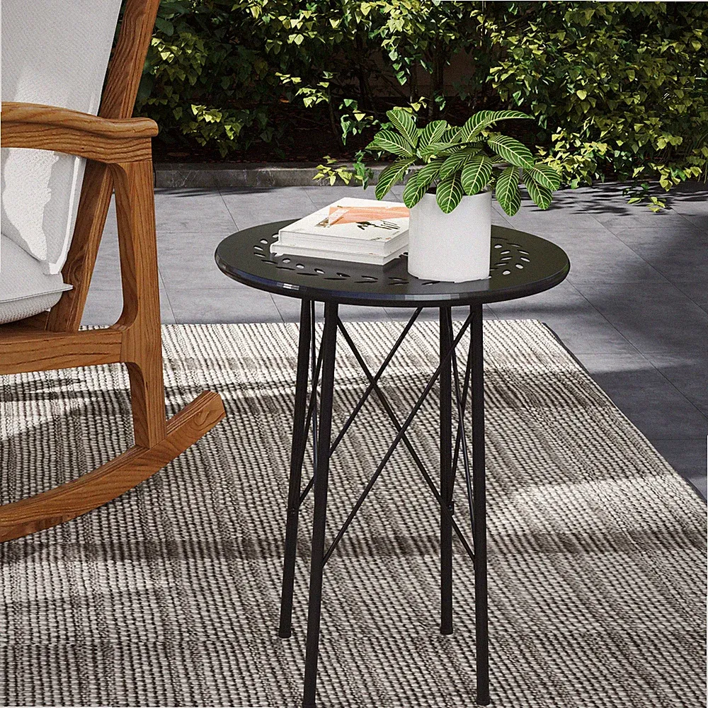 Outsunny Gartentisch Ø40 x 50cm, Wetterfest Balkontisch aus Stahl Beistelltisch