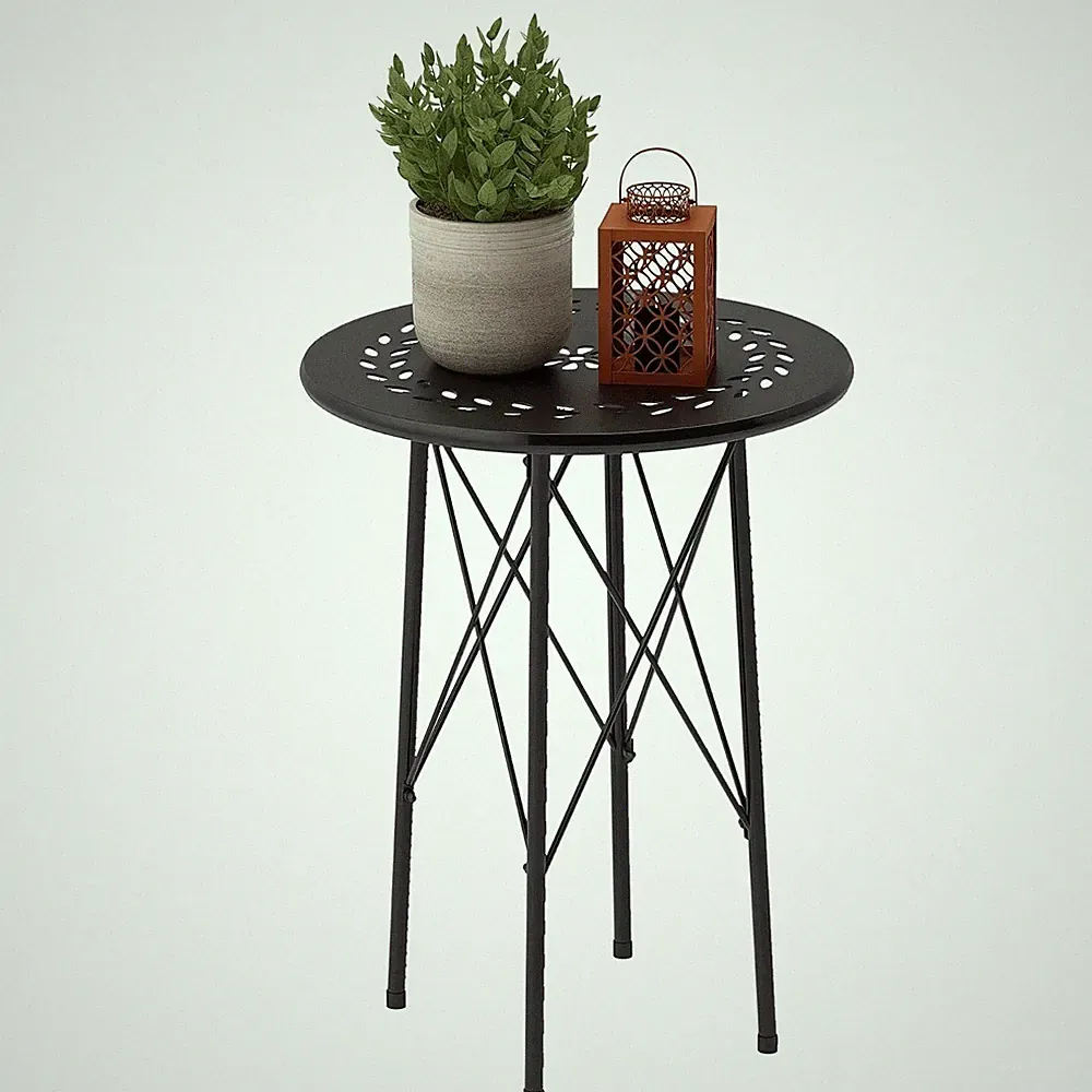 Outsunny Gartentisch rund Ø40x50cm Stahl schwarz Beistelltisch Blumendesign