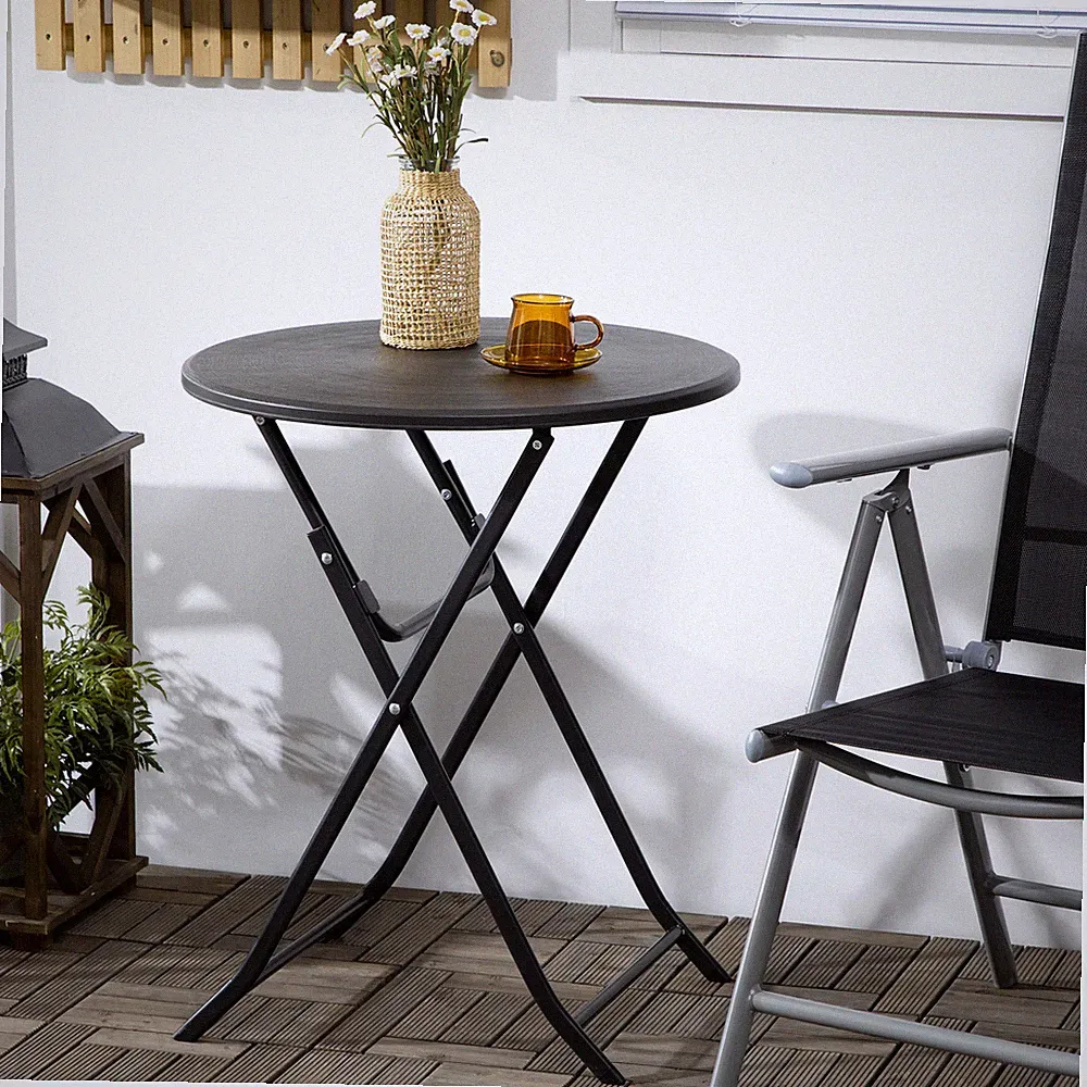 Outsunny Gartentisch, Runder Klapptisch, Ø60 cm Beistelltisch für 2 Personen