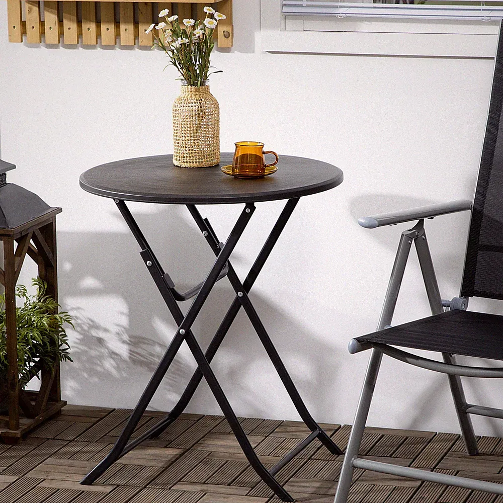 Outsunny Gartentisch, Runder Klapptisch, Ø60 cm Beistelltisch für 2 Personen