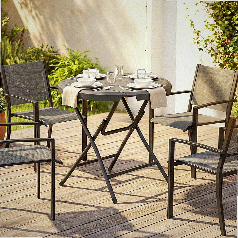 Outsunny Gartentisch, Runder Klapptisch, Ø80 cm Beistelltisch für 4 Personen