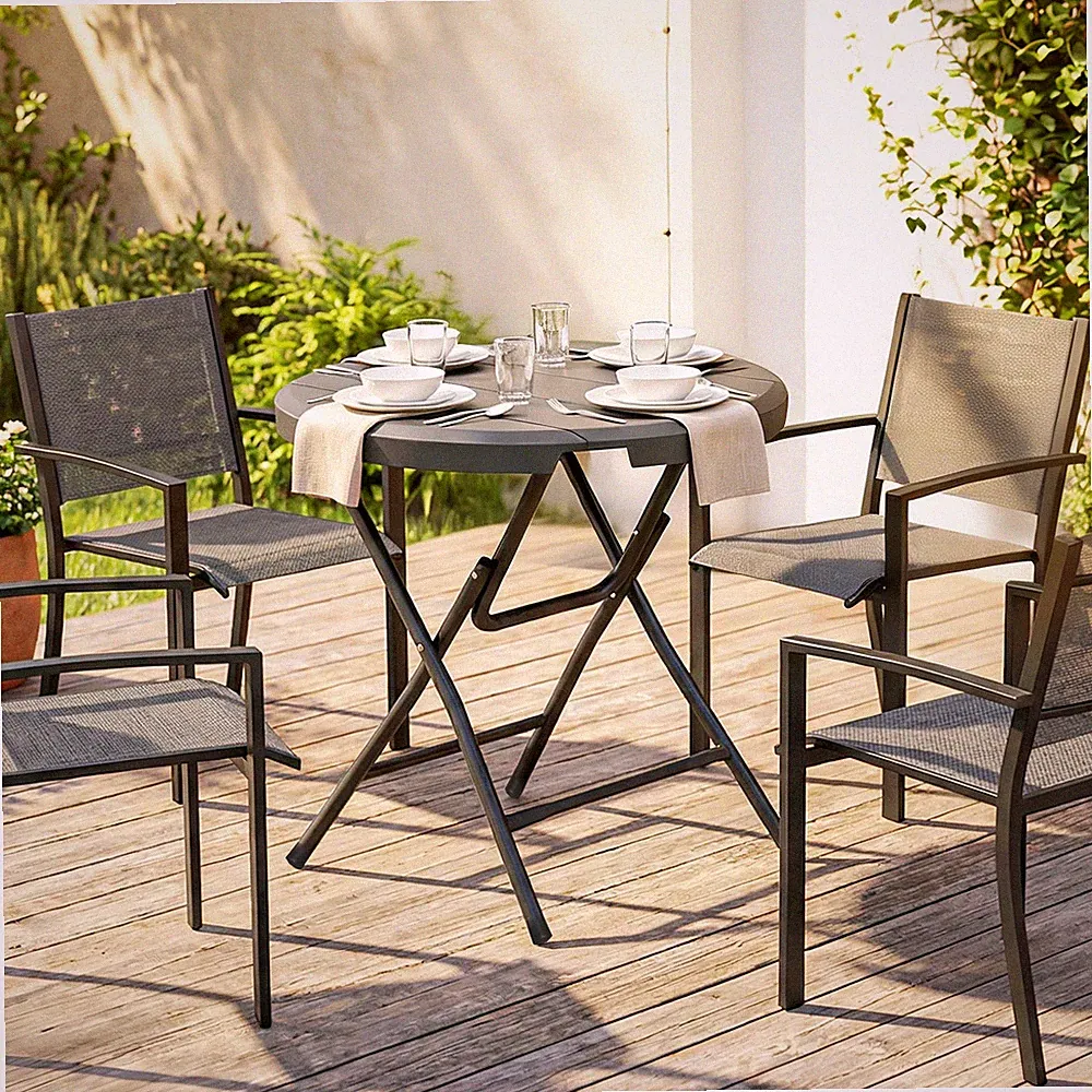 Outsunny Gartentisch, Runder Klapptisch, Ø80 cm Beistelltisch für 4 Personen