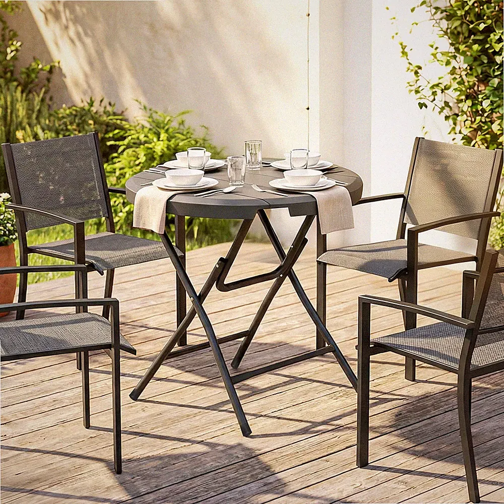 Outsunny Gartentisch, Runder Klapptisch, Ø80 cm Beistelltisch für 4 Personen