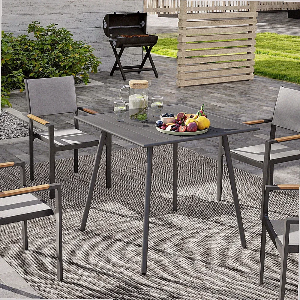 Outsunny Gartentisch Stahl 80 x 80 x 74cm Wetterfest Buffettisch mit Stahlrahmen