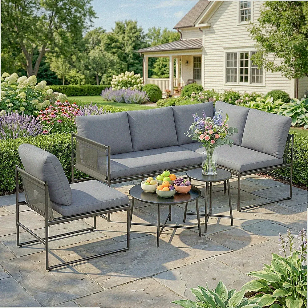 Outsunny Lounge Gartenmöbel Set 4-5 Personen Gartenlounge Set mit 2 Sitzer