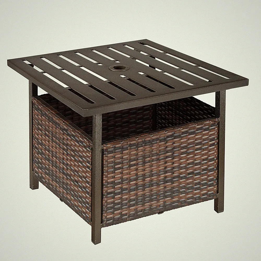 Outsunny Outdoor Rattan Couchtisch mit Schirmloch passend für Garten Hinterhof