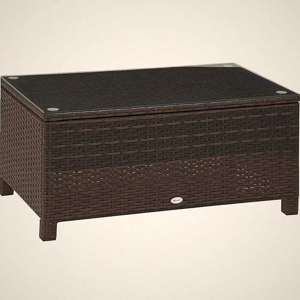 Outsunny Rattan Gartentisch 85x50x39cm Beistelltisch Balkon Terrasse Braun