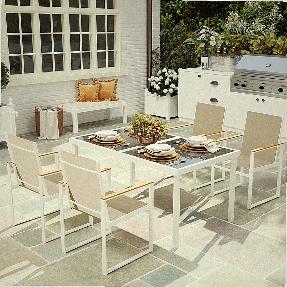 Outsunny Sitzgruppe 5 tlg. Essgruppe für 4 Personen Abnehmbar Esstisch Balkon