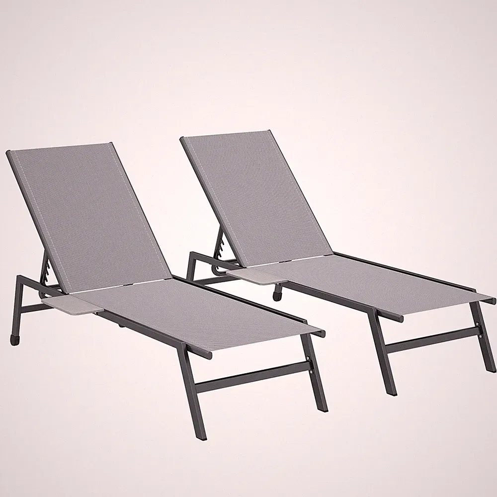 Outsunny Sonnenliegen für Garten 2er-Set mit Beistelltisch, grau