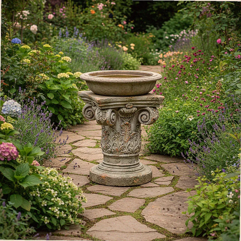 Pflanzenstele Beige 38x38x48 cm – Gartenpodest aus Magnesiumoxid im Landhausstil