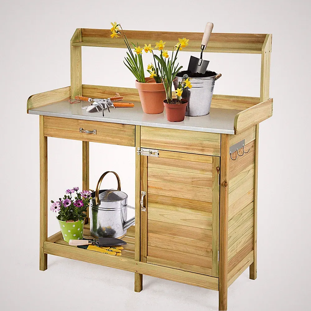 Pflanztisch Gärtnertisch Tannenholz Gartenschrank Blumentisch outdoor