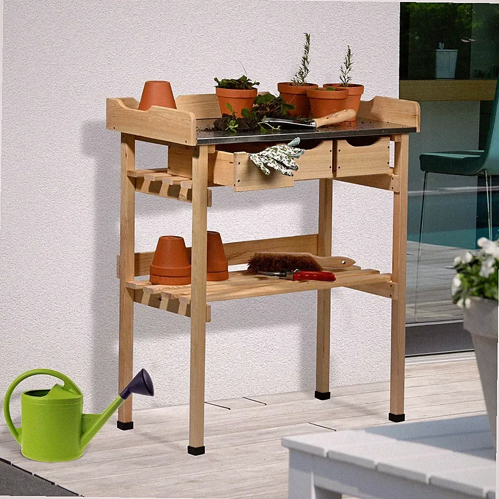 Pflanztisch Holz Gärtnertisch mit 3 Schubladen Gartenarbeitstisch mit Ablage