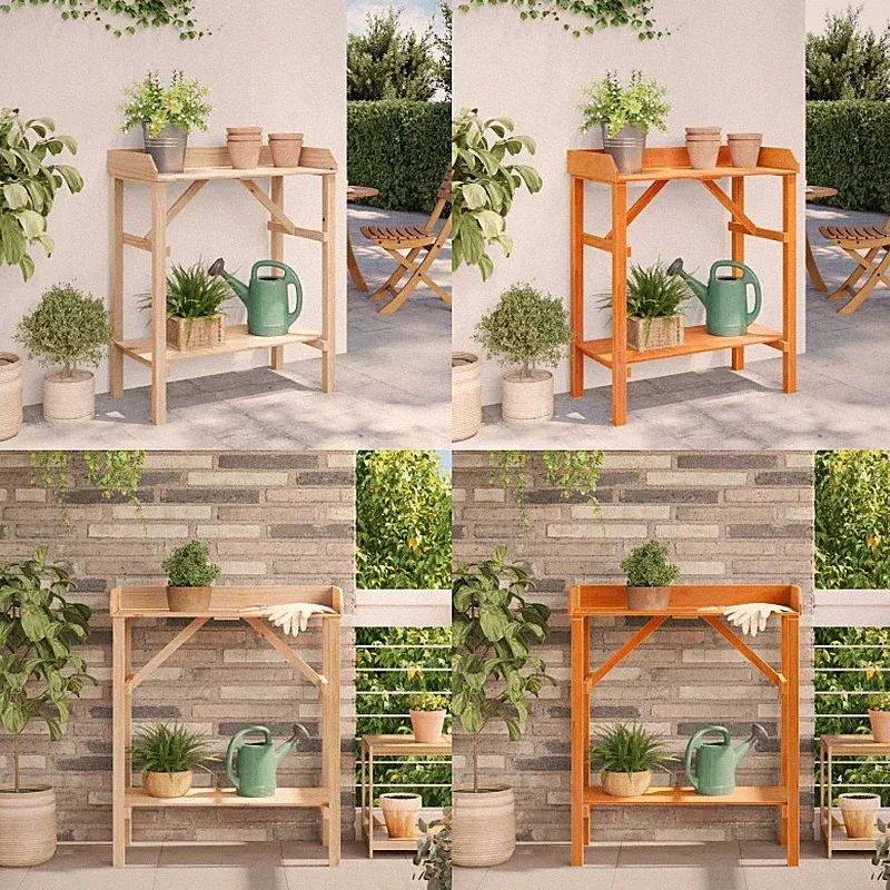 Pflanztisch Kiefernholz Gärtnertisch Gartenarbeitstisch Gartentisch mit 2 Ablage