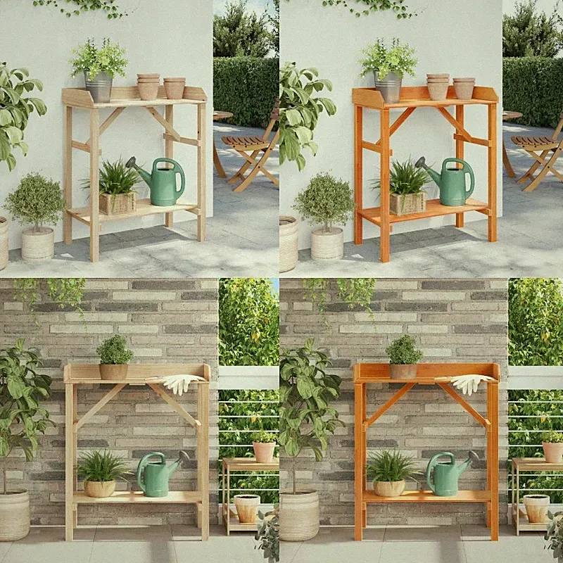 Pflanztisch Kiefernholz Gärtnertisch Gartenarbeitstisch Gartentisch mit 2 Ablage
