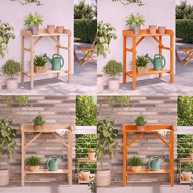 Pflanztisch Kiefernholz Gärtnertisch Gartenarbeitstisch Gartentisch mit 2 Ablage