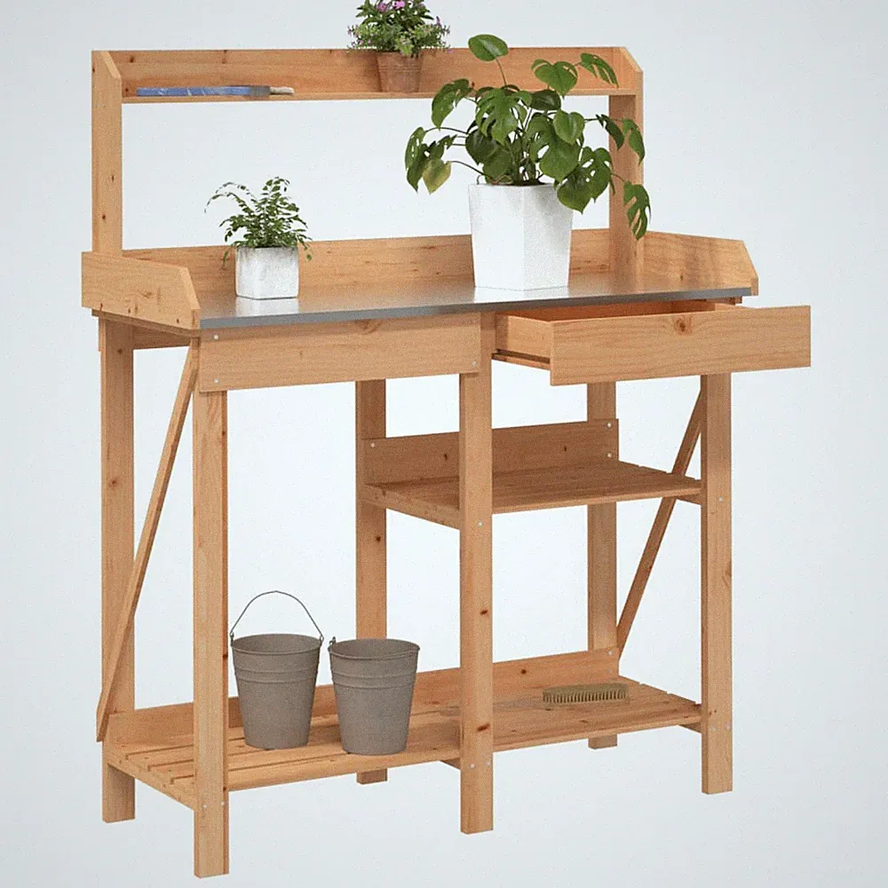 Pflanztisch mit Ablagen Garten Arbeitstisch Gärtnertisch Pflanzbank Braun NEU DE