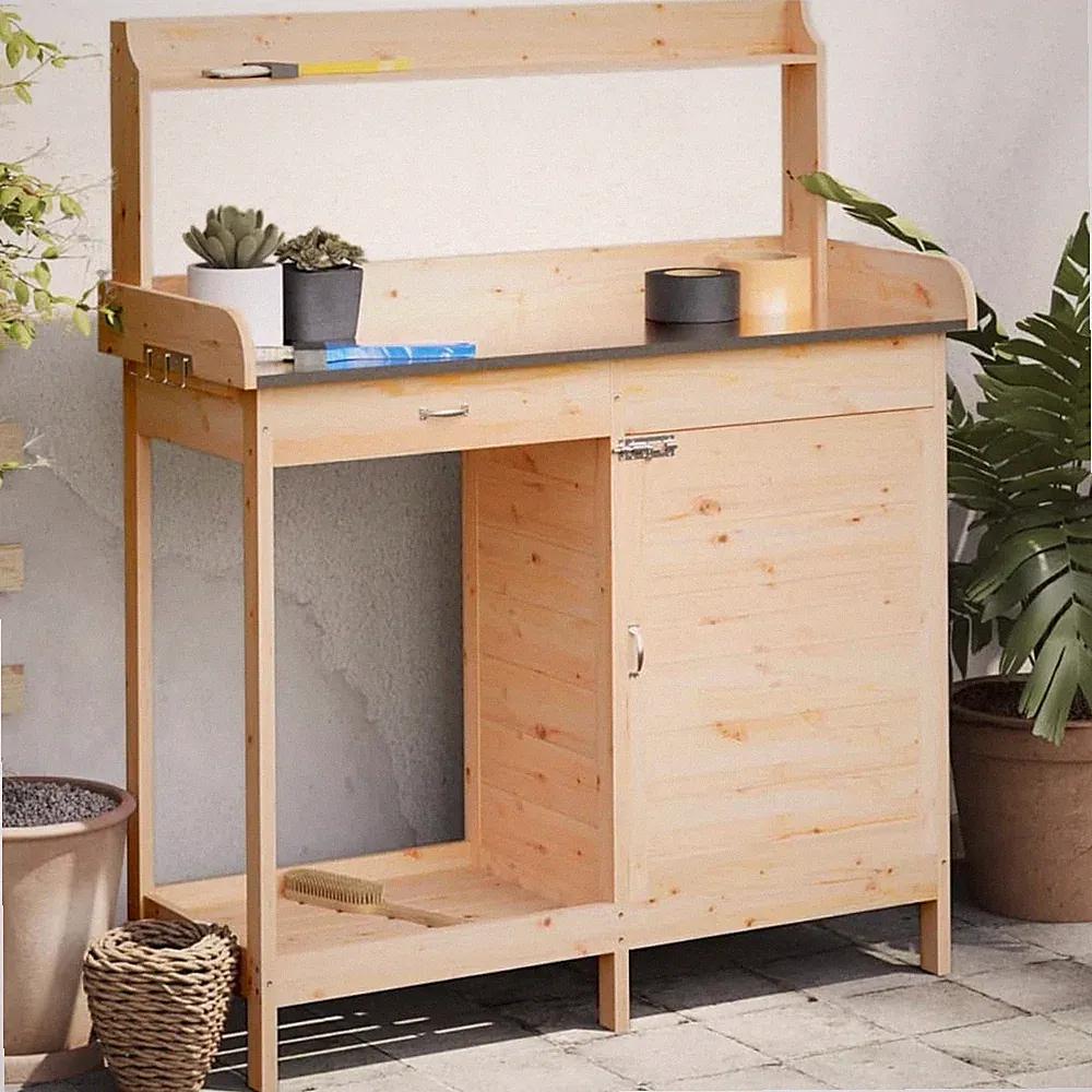 Pflanztisch mit Schrank Gärtnertisch Blumentisch Garten Massivholz Tanne NEU DE