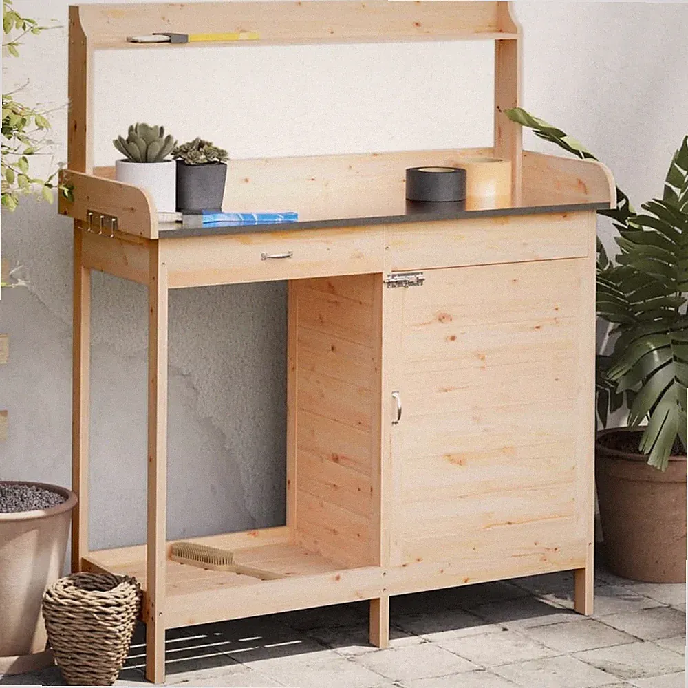 Pflanztisch mit Schrank Gärtnertisch Blumentisch Garten Massivholz Tanne vidaXL