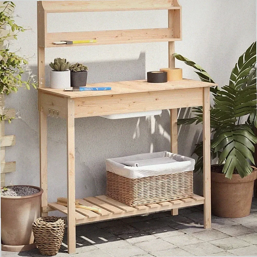 Pflanztisch mit Waschbecken Gärtnertisch Blumentisch Massivholz Tanne NEU DE