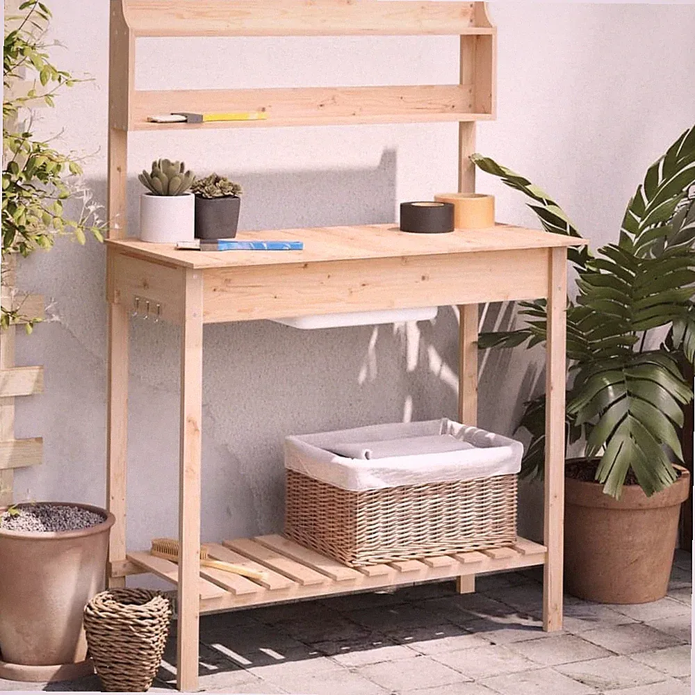 Pflanztisch mit Waschbecken Gärtnertisch Blumentisch Massivholz Tanne vidaXL