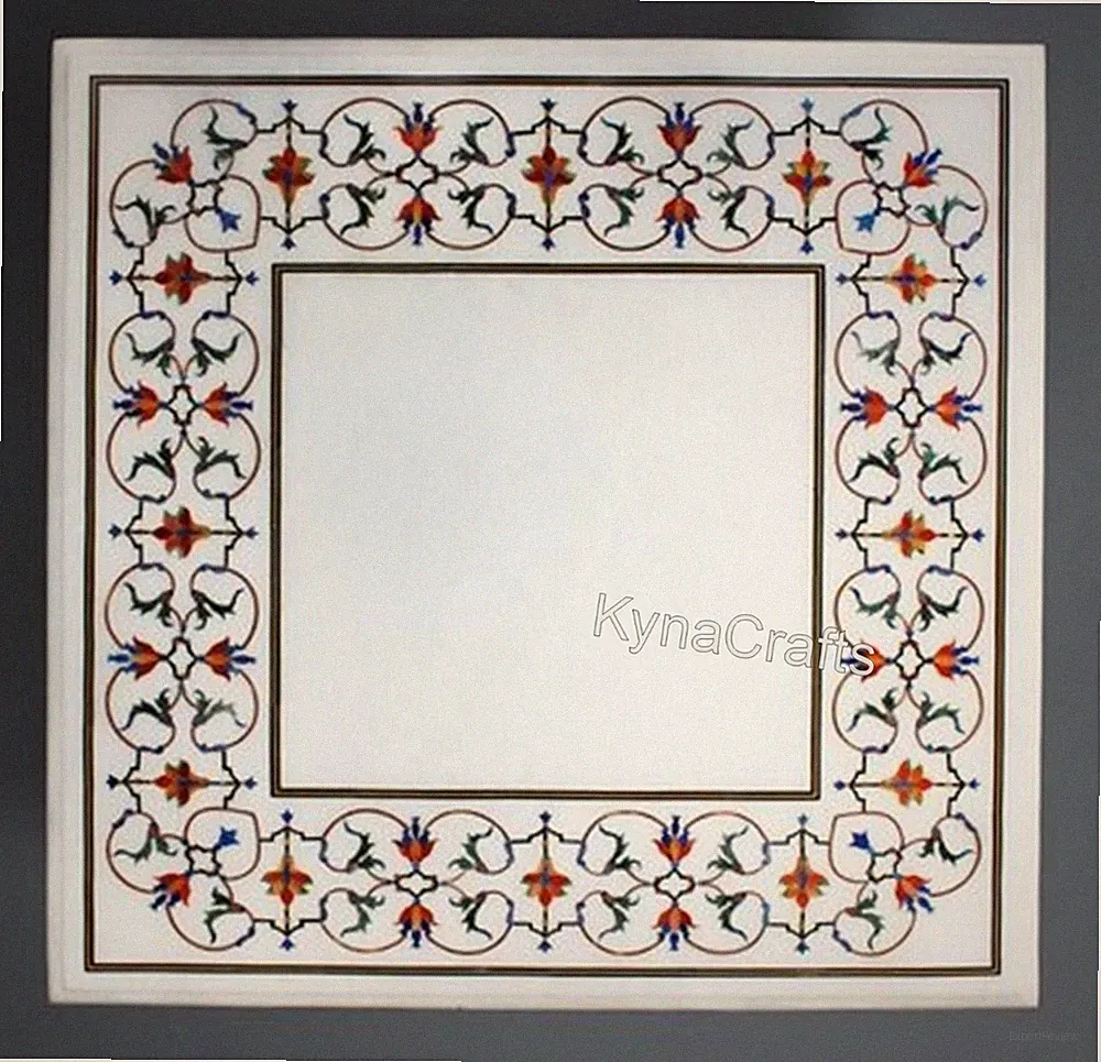 Pietra Dura Kunst Terrasse Sofa Tisch Top für Garten Dekor Weiß Marmor Kaffee