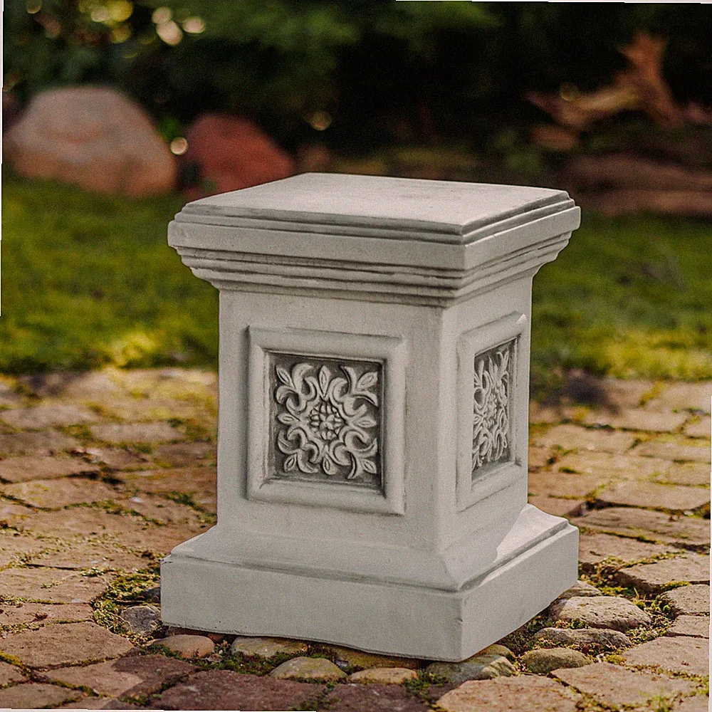 Podest Gartensockel mit Reliefmuster, 45 cm, 35 x 35 cm, 75 kg, Grau frostsicher