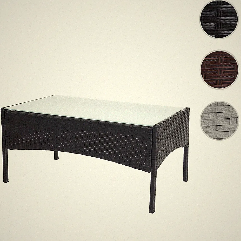 Poly-Rattan Gartentisch Halden, Beistelltisch Tisch mit Glasplatte