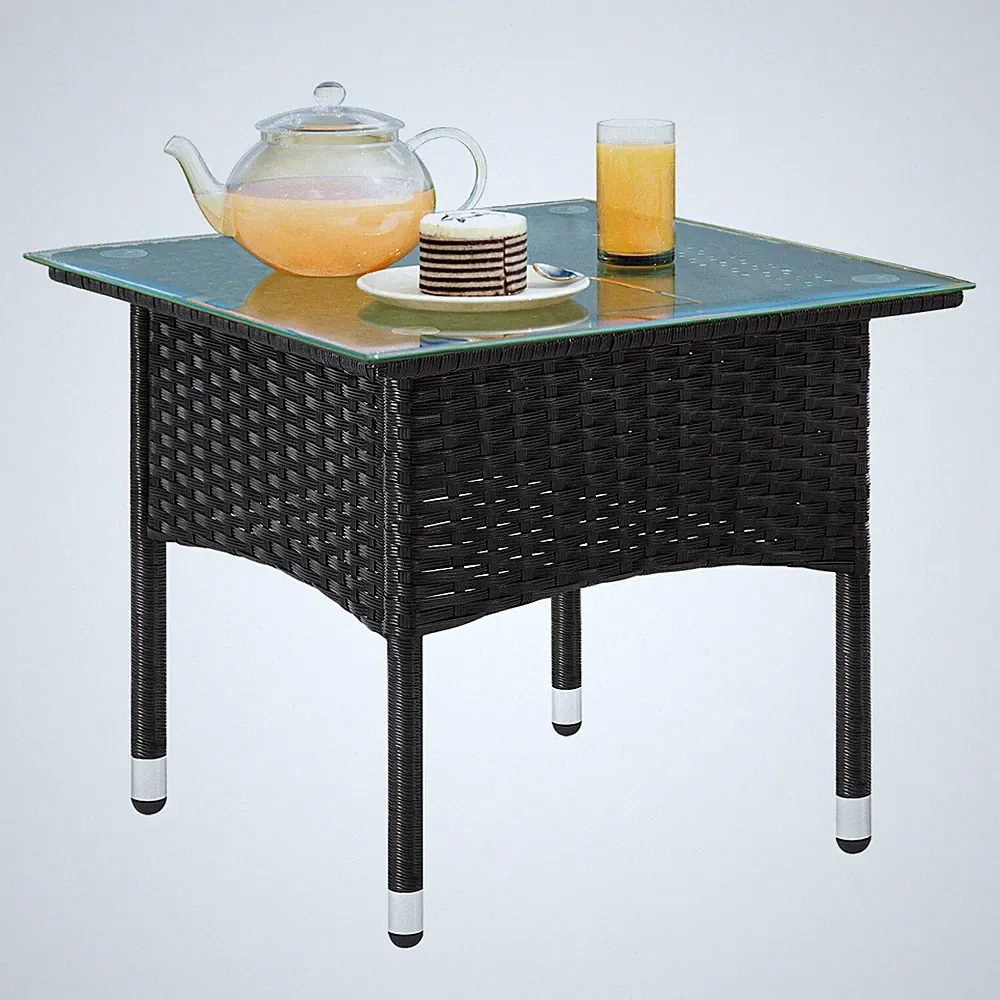 Polyrattan Beistelltisch Balkontisch Gartentisch mit Glasplatte 50x45,5x50 cm