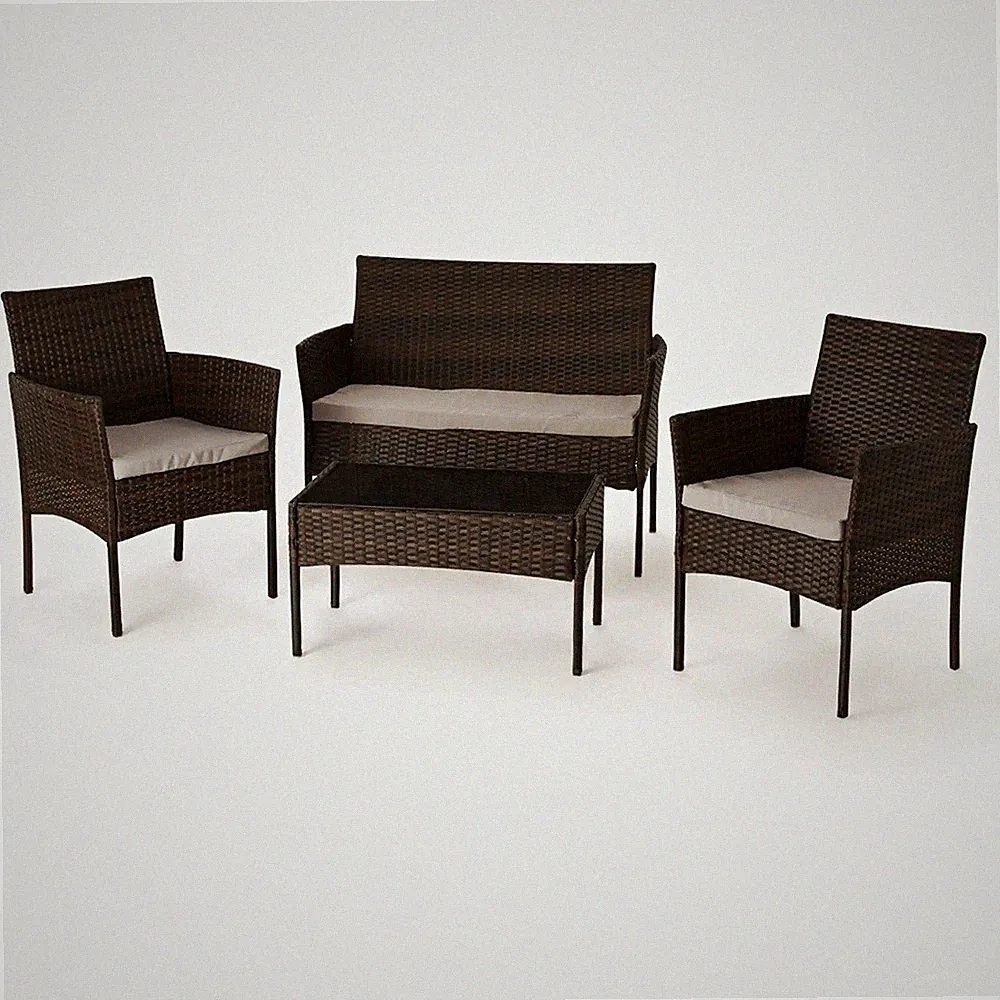Polyrattan Garten-Lounge Sitzgruppe 4-teilig mit Tisch Bank 2 Sessel Kissen
