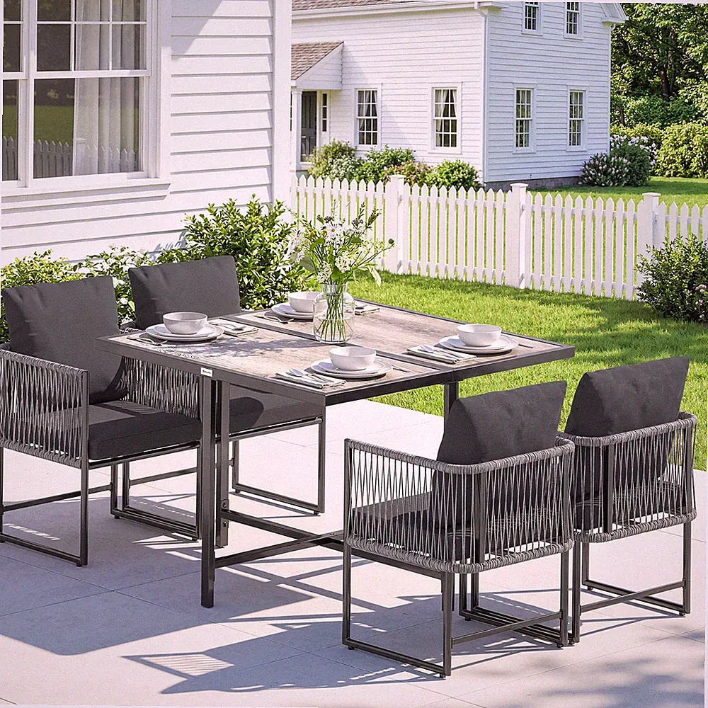 Polyrattan Gartenmöbel Set 5-teilig Platzsparend Sitzgruppe Gartengarnitur