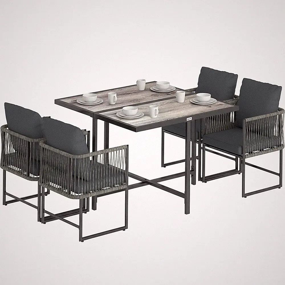 Polyrattan Gartenmöbel Set 5-teilig Platzsparend Sitzgruppe Tisch mit 4 Stühlen