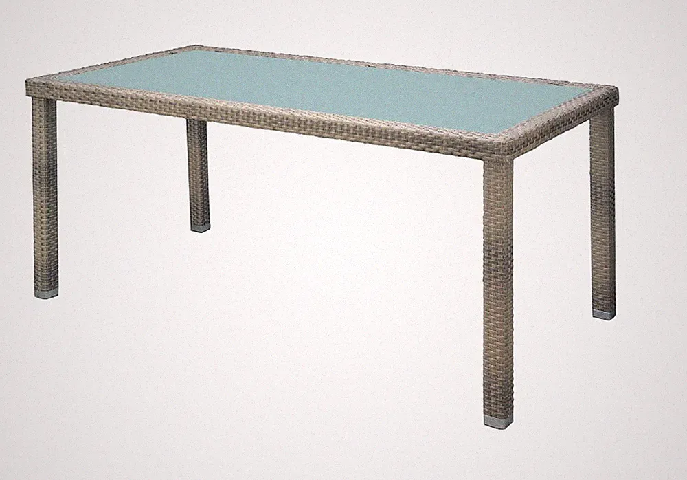 Polyrattan Premium Gartentisch 205x100cm elfenbein Esstisch Garten Glas Tisch