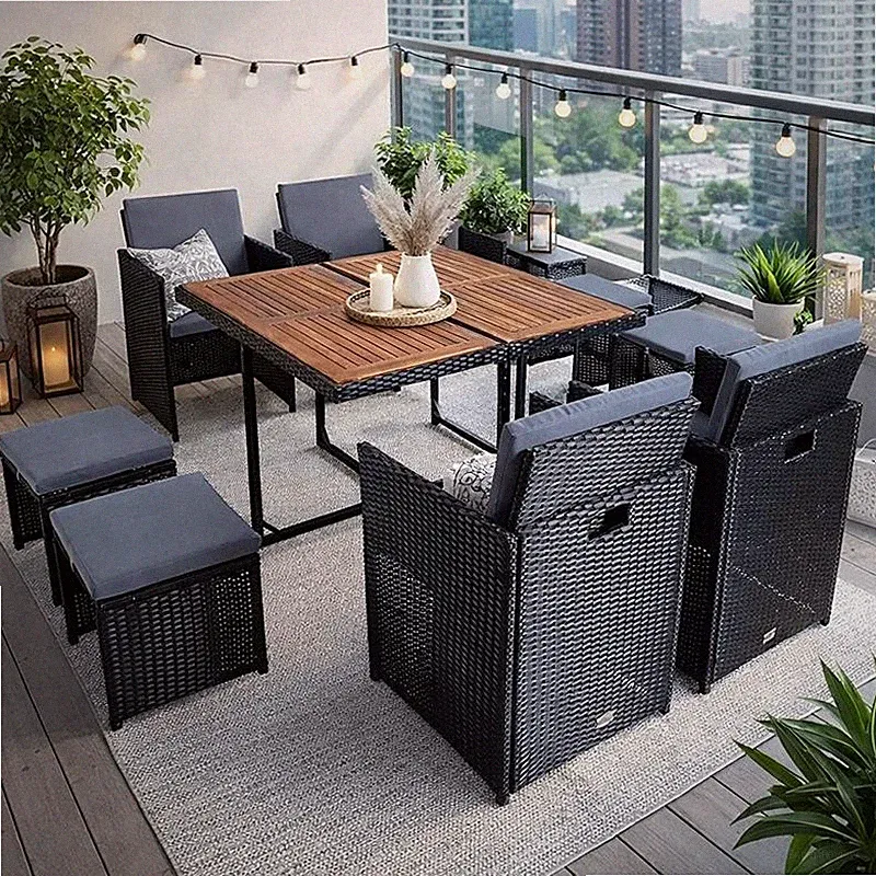 Polyrattan Sitzgruppe Gartenmöbel Set Rattanmöbel 8 Personen Gartenset Schwarz
