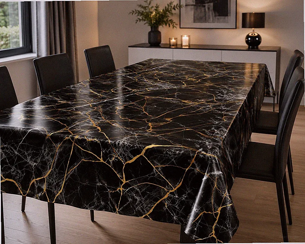 PVC Tischdecke MARMOR SCHWARZ GOLD Meterware Wachstuch Breite & Länge wählbar