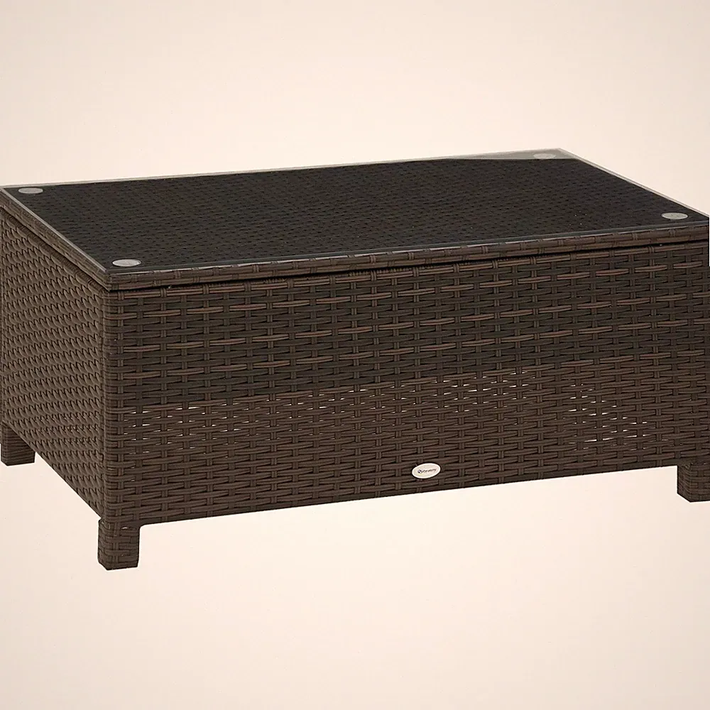 Rattan Couchtisch A-T1005-01-11193 Braun 85x50x39cm Gartentisch Glas