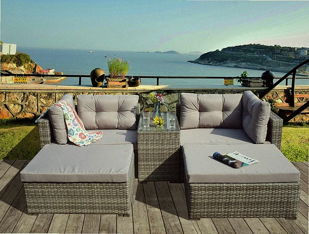RATTAN GARTENGEFLECHT OUTDOOR SONNENLIEGE SOFA MÖBEL GARNITUR WÜRFEL ECKE ESS
