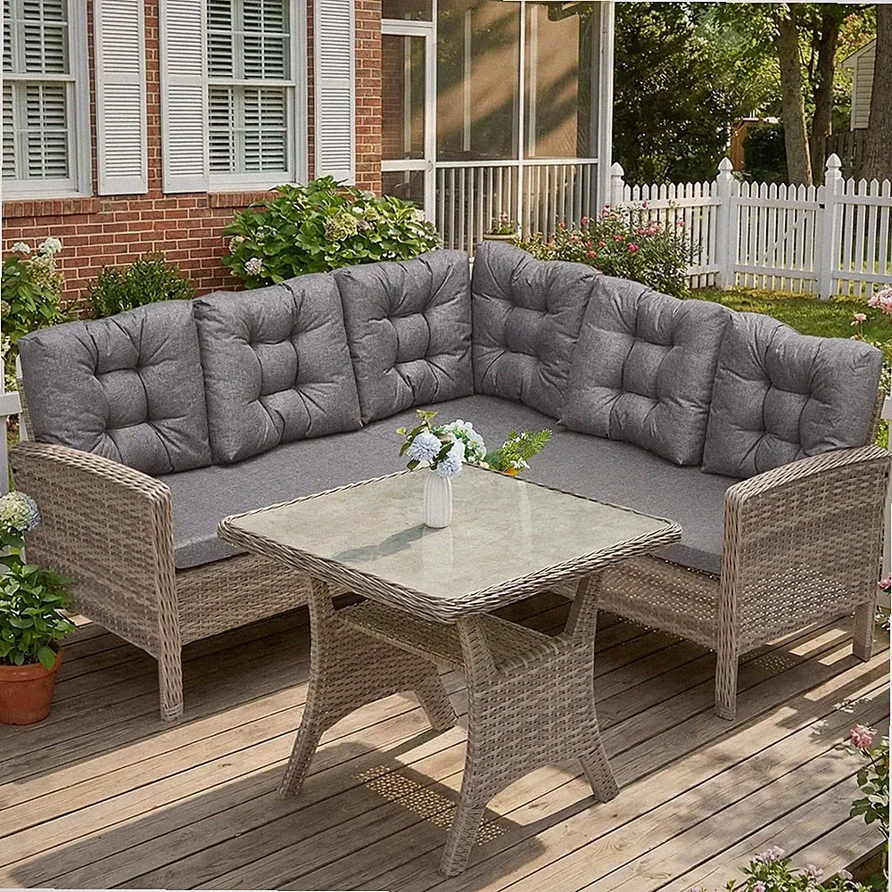 Rattan Gartenmöbel Set 5 Sitzer L Form Ecksofa Esstisch Best One