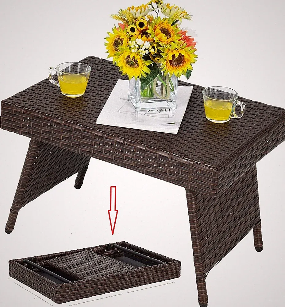 Rattantisch Polyrattan Gartentisch Beistelltisch klappbar Bistrotisch PVC-Platte