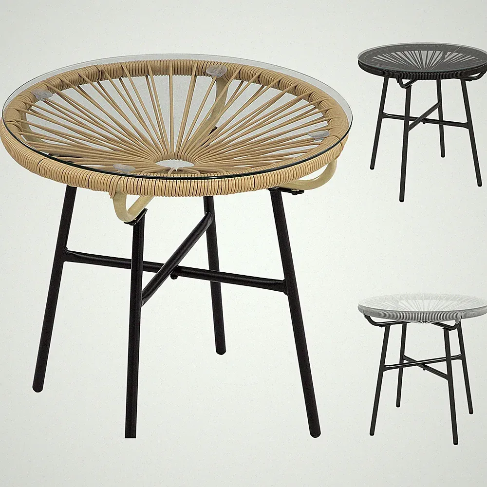 Ratten Beistelltisch, Runder Bistrotisch Gartentisch, für Terrasse, Balkon
