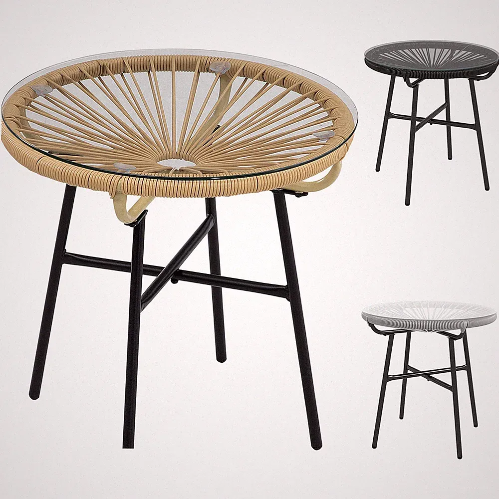 Ratten Beistelltisch, Runder Bistrotisch Gartentisch, für Terrasse, Balkon