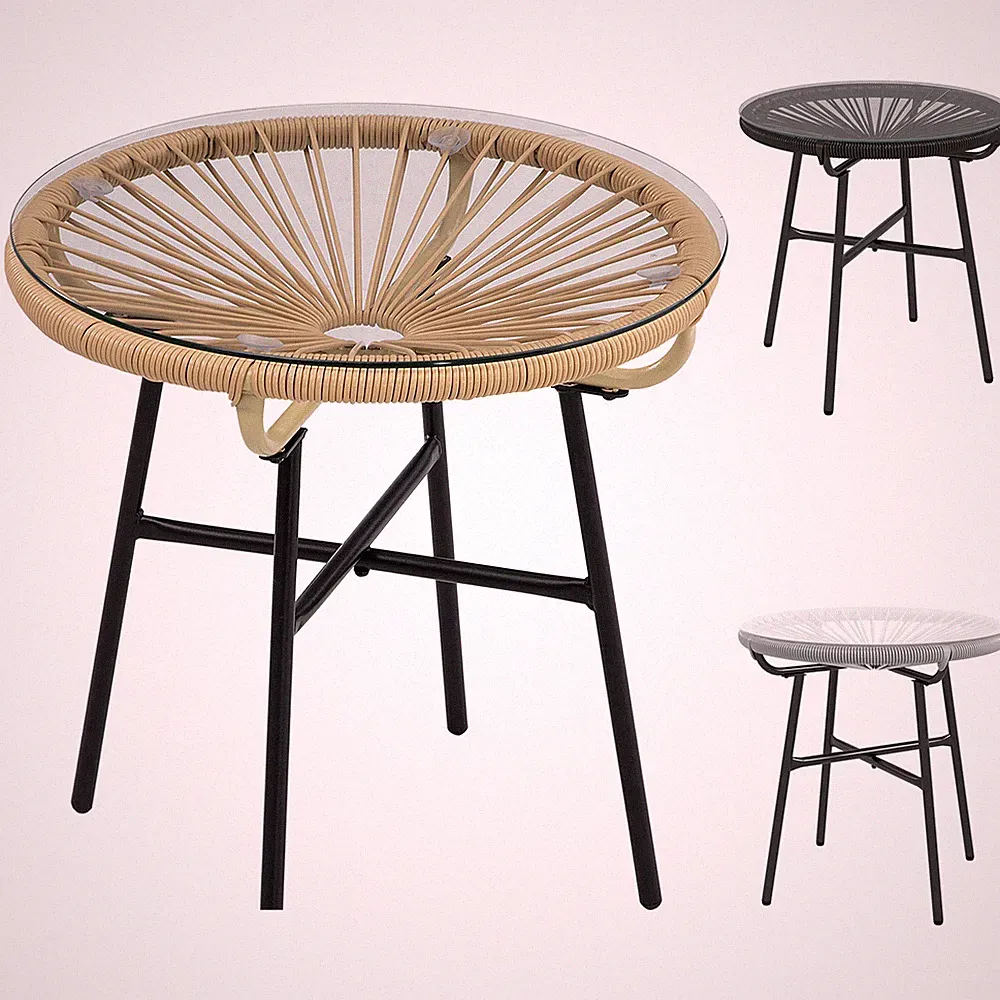 Ratten Beistelltisch, Runder Bistrotisch Gartentisch, für Terrasse, Balkon