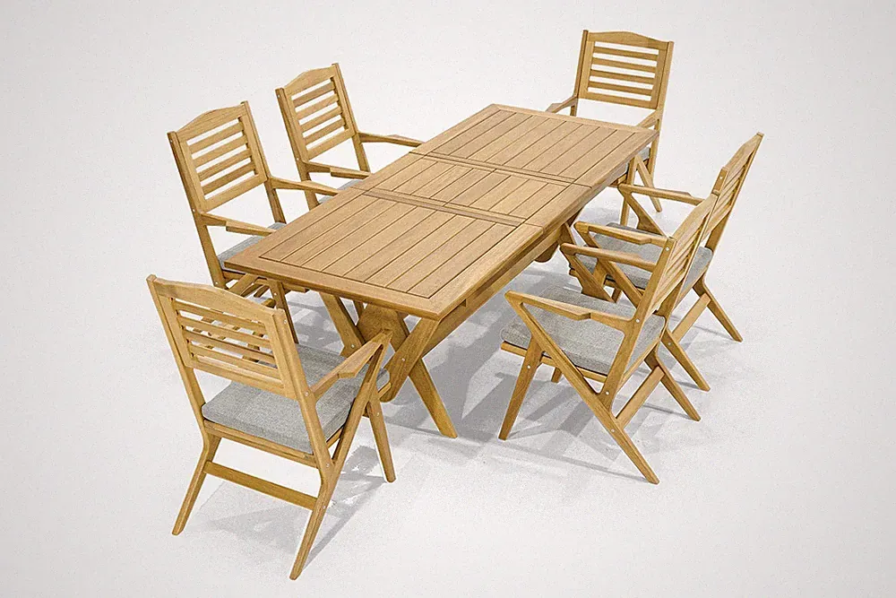 Robuste Holz Gartenmöbel Edler Esstich Designer 6x Gartenstühle 7tlg