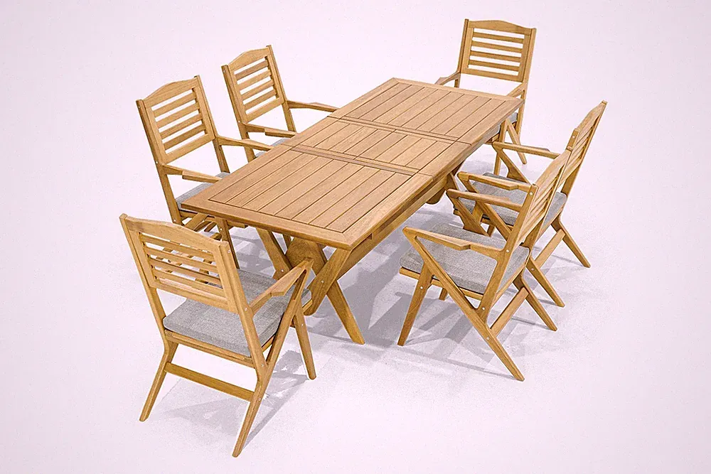 Robuste Holz Gartenmöbel Edler Esstich Designer 6x Gartenstühle 7tlg