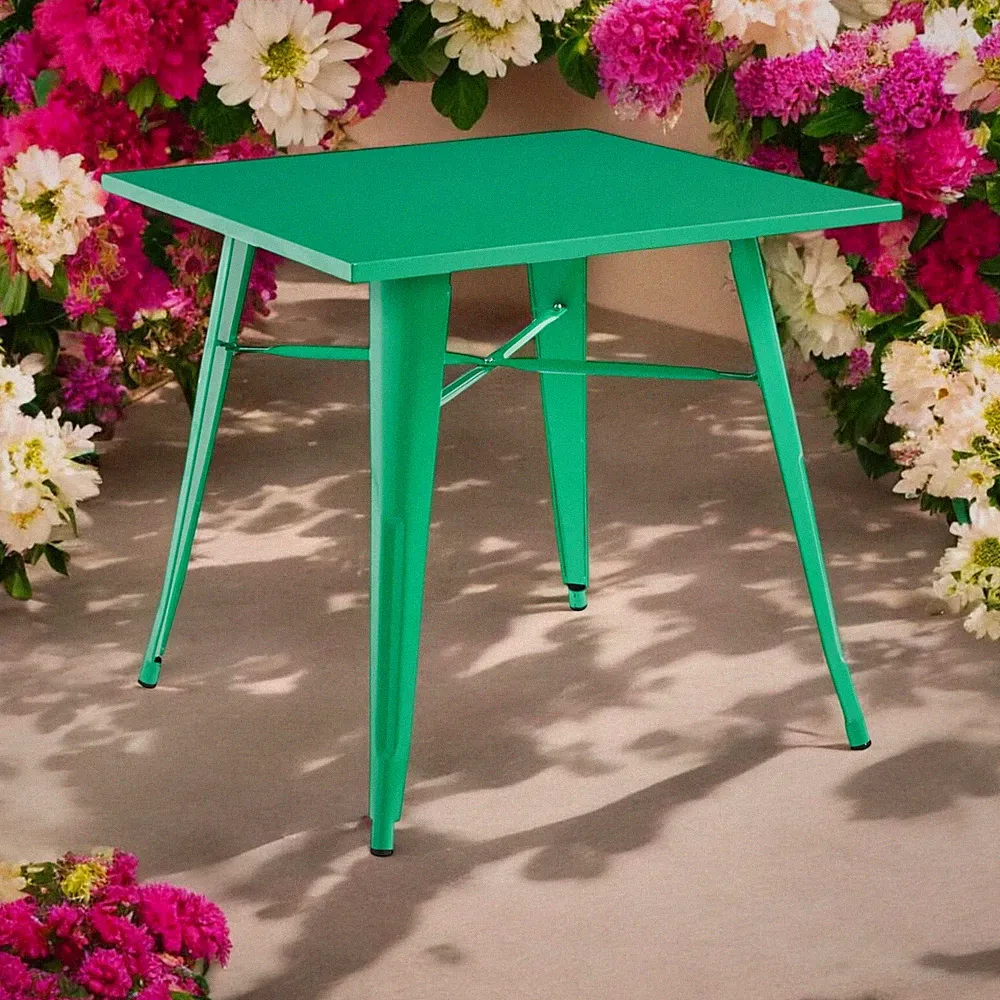 Robuster 80x80x76cm grüner Metall Esstisch - moderner Tisch für Zuhause, Bistro, Cafe