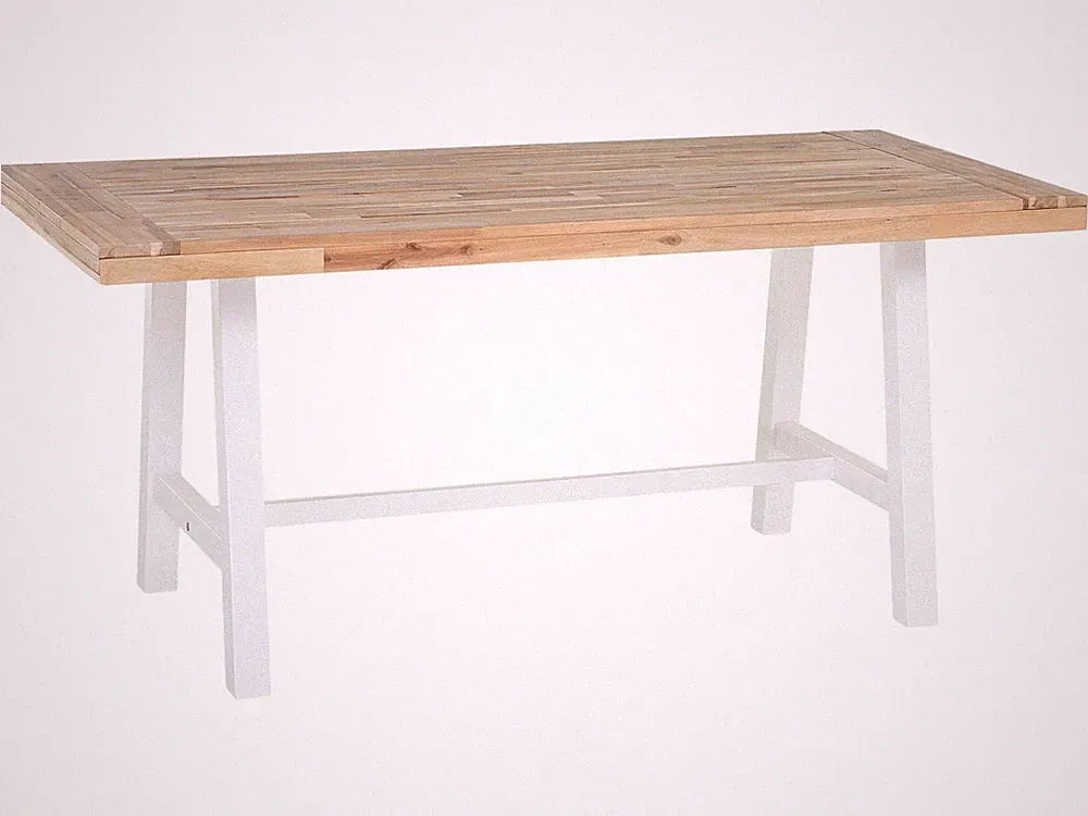 Rustikaler Esszimmertisch Akazienholz Massivholz braun / weiße Beine Scania