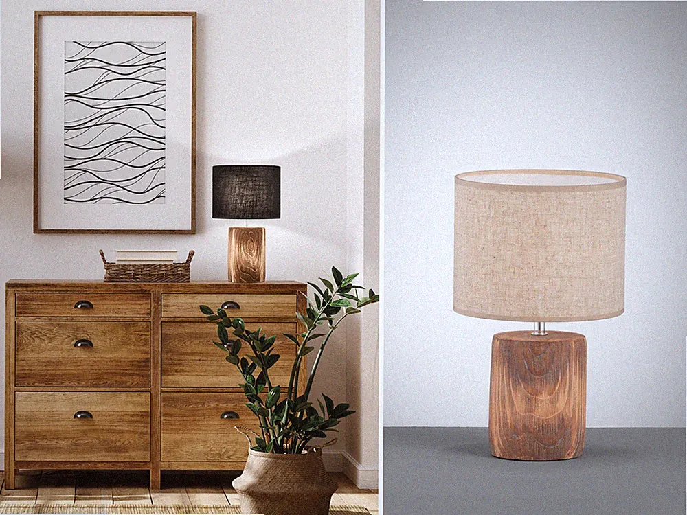 Schöne Nachttischlampen skandinavisches Design, Betonfuß & Lampenschirm Leinen